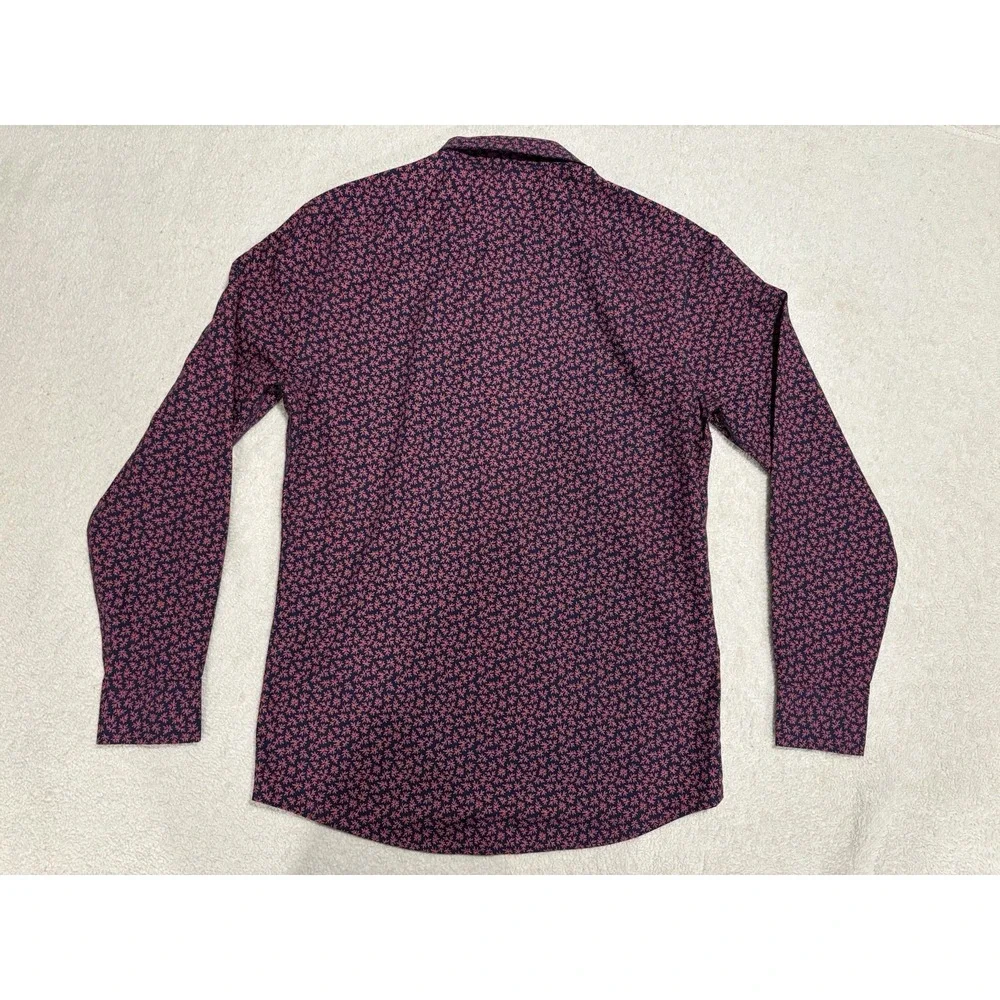 Banana Republic Navy‎ Red Floral Print Standard Fit Non Iron Button Shirt Mens L
